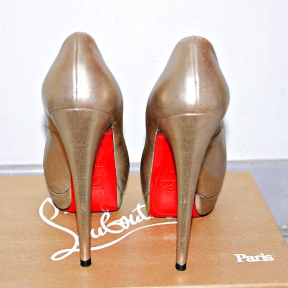 CHRISTIAN LOUBOUTIN Platinum Palais Royal Peep Toe Leather Pumps US 6/IT 36 $945 - Picture 10 of 12